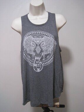 Peaceful Warrior Women Tank Top Size Large Yoga Workout Mandala Elephant Graphic